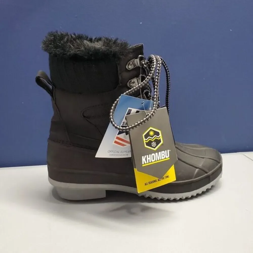 Khombu Kathleen Snow Boots Womens Sz 6M Black Synthetic Waterproof Faux Fur Trim
